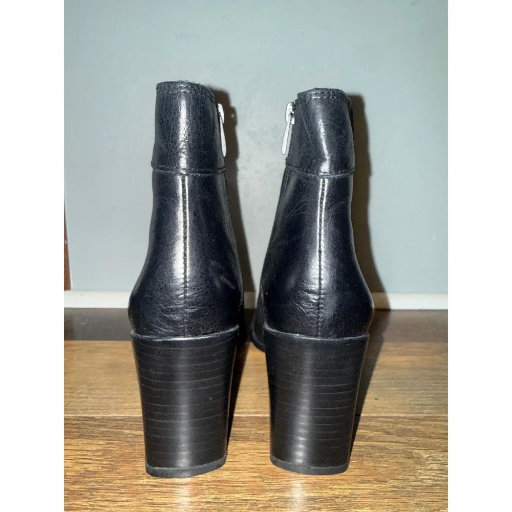 Franco Sarto Generous Black Leather Square Toe Block Heel Ankle Boots Womens 9M